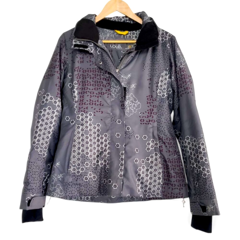 Lole Ski Snow Jacket Women's Furry Hood Geo Print Winter Waterproof Lodgewear M